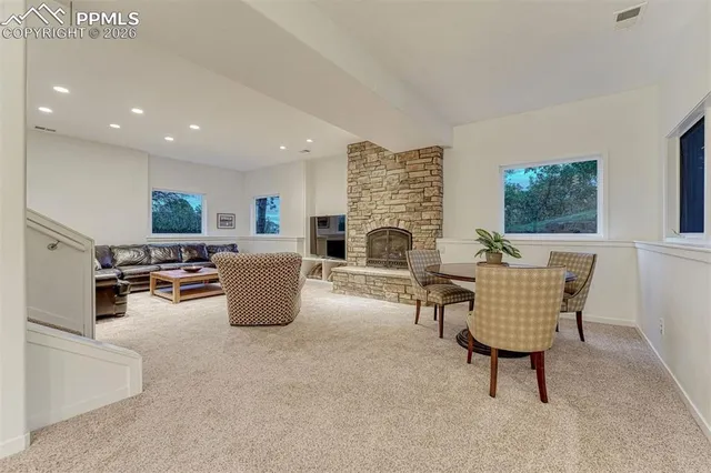 an aerial view of a house with a garden