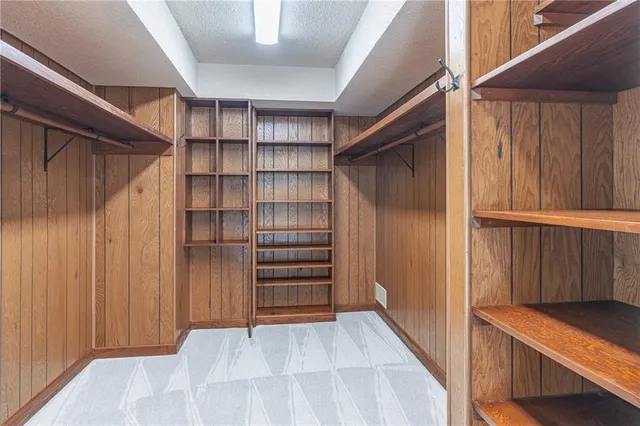 a view of walk in closet with empty racks