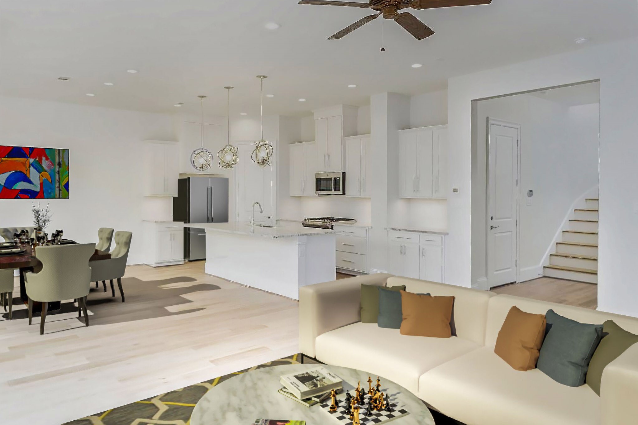 7715 South Fall Run Crossing Houston, TX 77055 - Photo 5 of 22 a living room with furniture and kitchen view