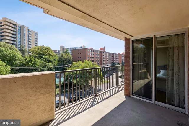 a balcony with street view