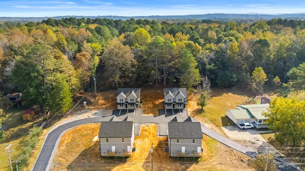 an aerial view of a house with swimming pool