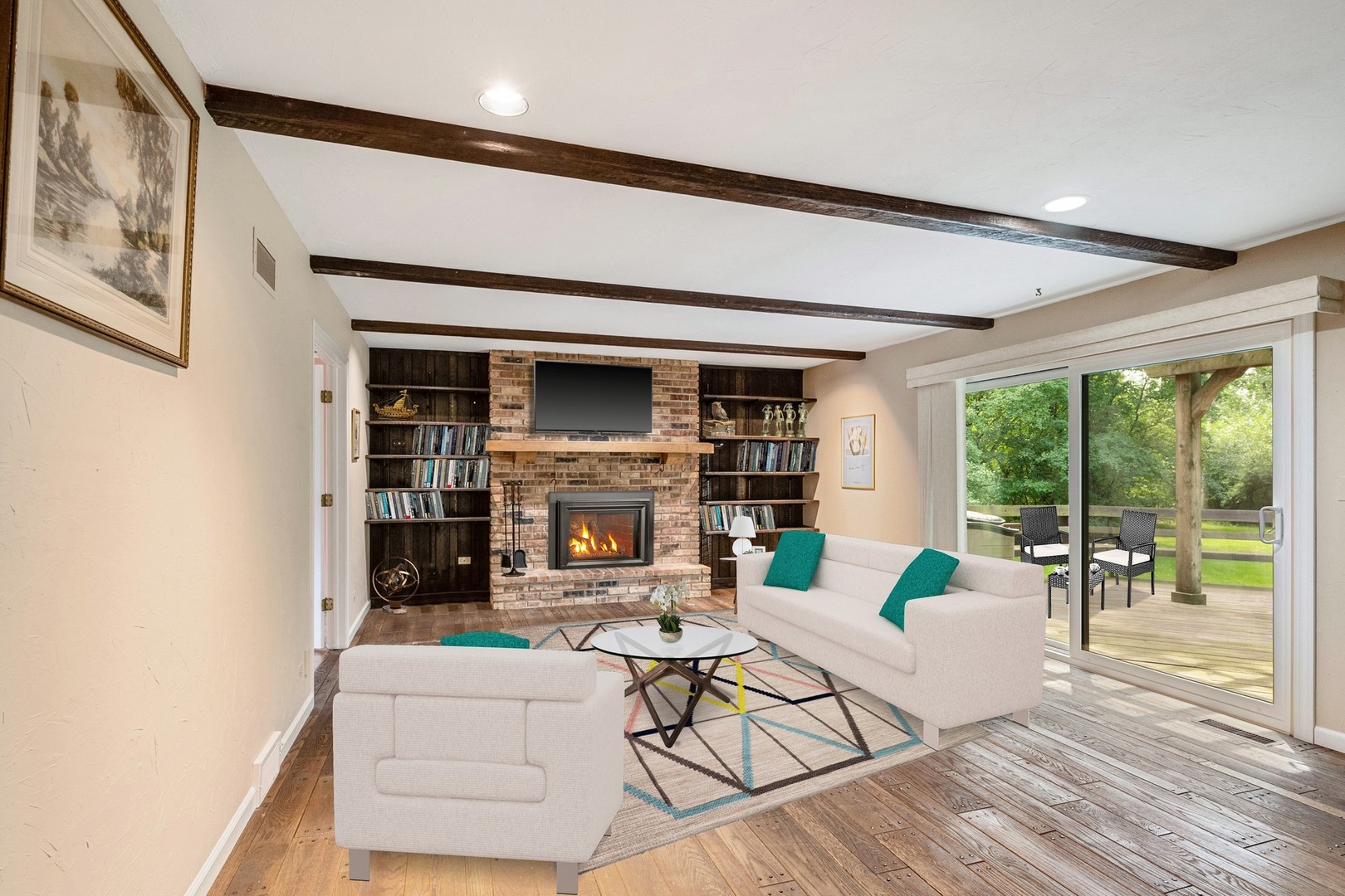 60 North Ridge Road Lake Forest, IL 60045 - Photo 8 of 36 a living room with fireplace furniture and a floor to ceiling window