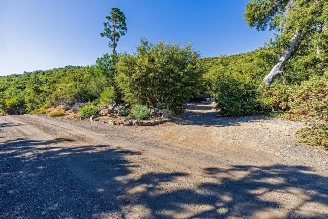 a view of a street with a yard