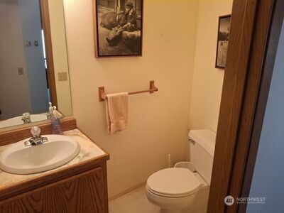 37896 Snake River Road Asotin, WA 99402 - Photo 18 of 23 a bathroom with a toilet a sink and mirror