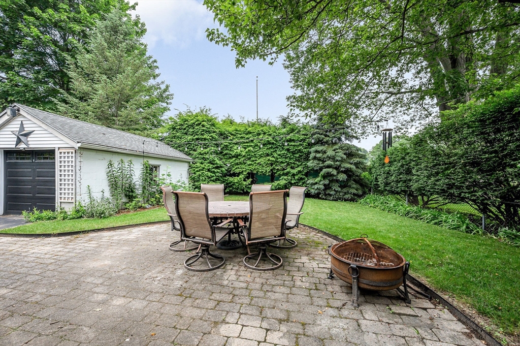 35 Warren Avenue Reading, MA 01867 - Photo 36 of 41 a view of a backyard with table and chairs and potted plants