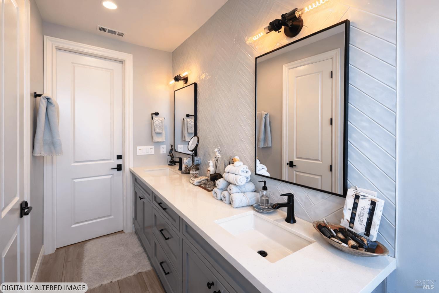 3726 Cannes Place Santa Rosa, CA 95403 - Photo 59 of 69 Upper-level guest bath with dual sink vanity and quartz countertop.