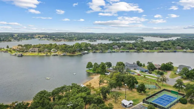 a view of a lake with a city