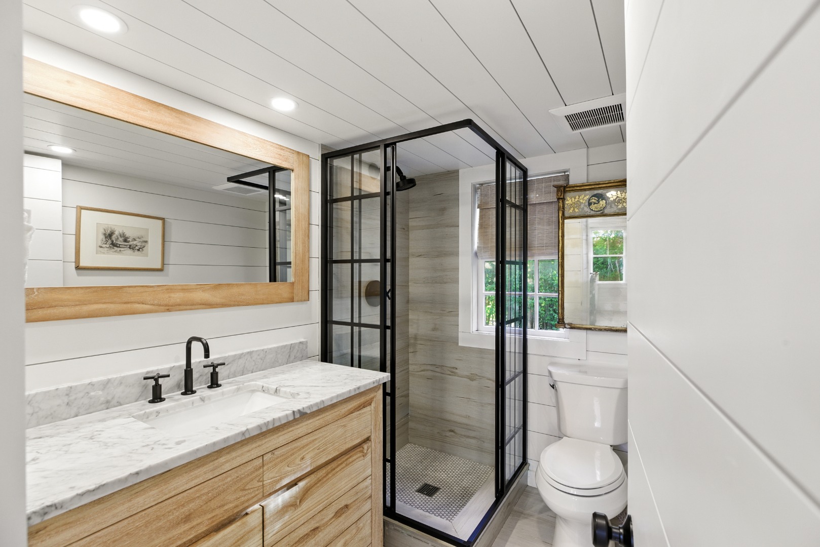 17 New Street Nantucket, MA 02554 - Photo 22 of 31 a bathroom with a granite countertop sink toilet and shower