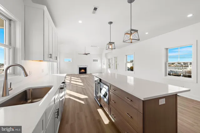 a view of a city with an ocean view