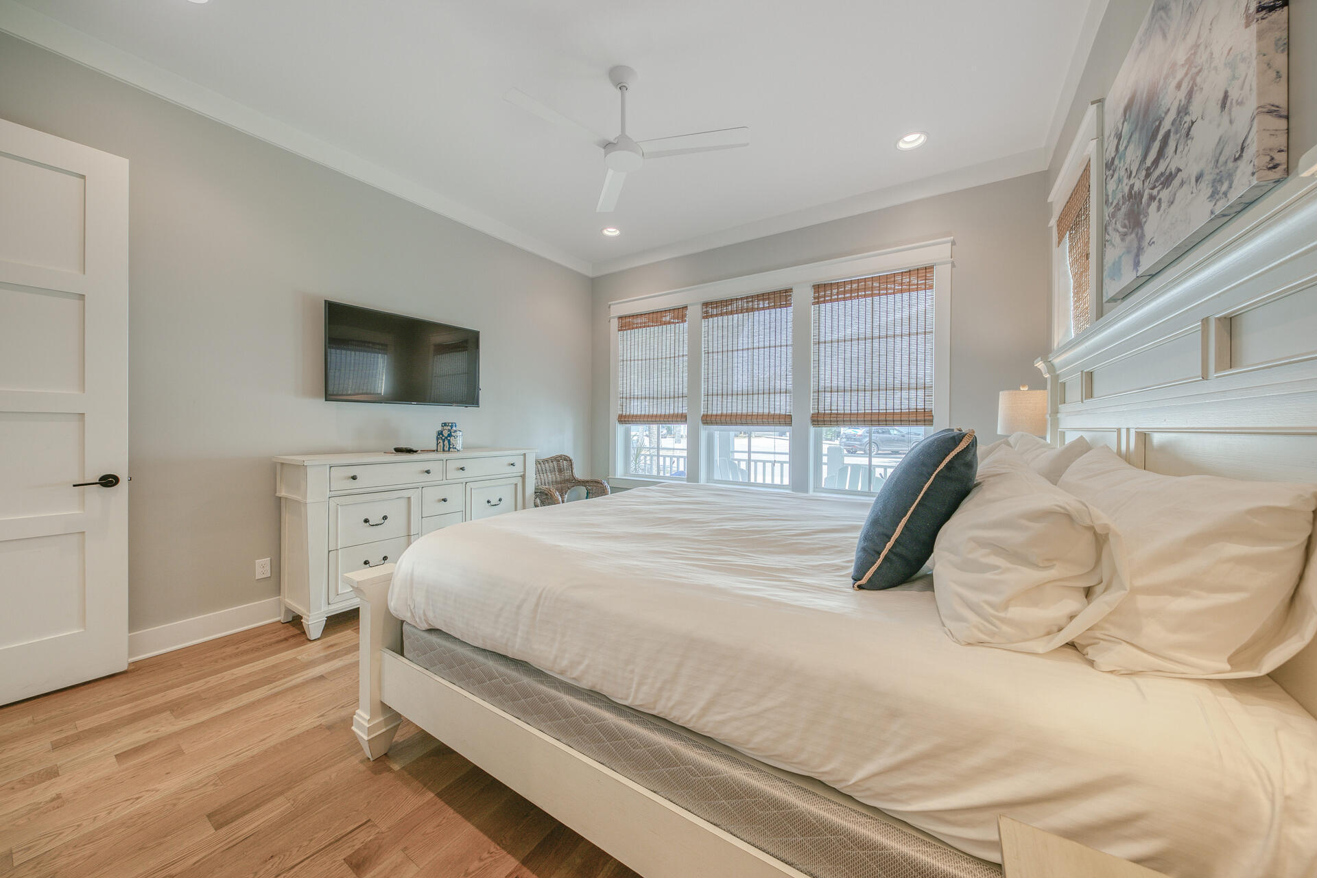 21 Beachcomber Ln Inlet Beach Inlet Beach, FL 32461 - Photo 17 of 60 a bedroom with a bed and a flat screen tv