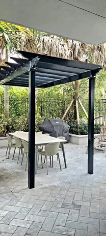 a view of a patio with a outdoor seating space