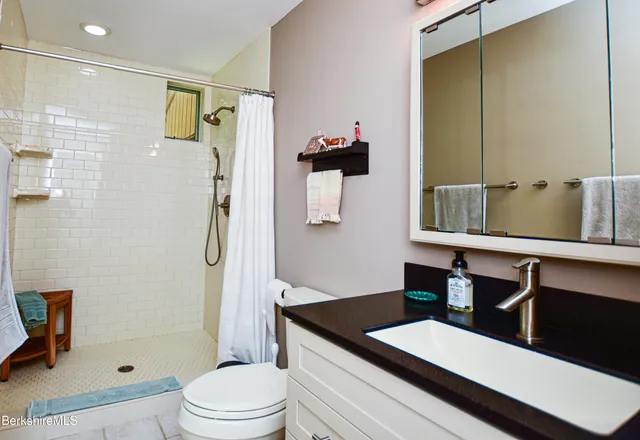 a lake view with a garden