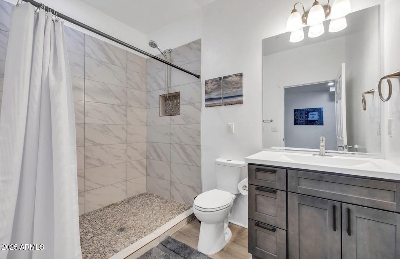 838 South Farmer Avenue Tempe, AZ 85281 - Photo 5 of 14 a bathroom with a sink a toilet a mirror and shower