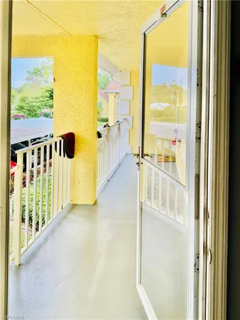 a view of a balcony from door
