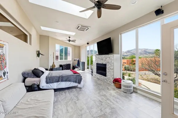a view of a balcony with chairs
