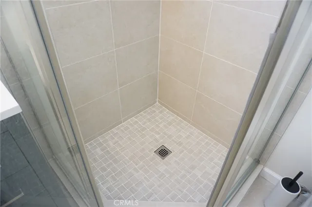 a close up of a shower curtain