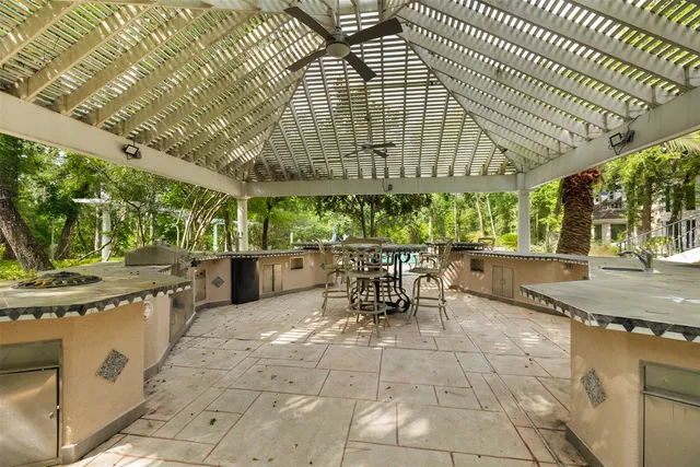 a view of a bench in front of house