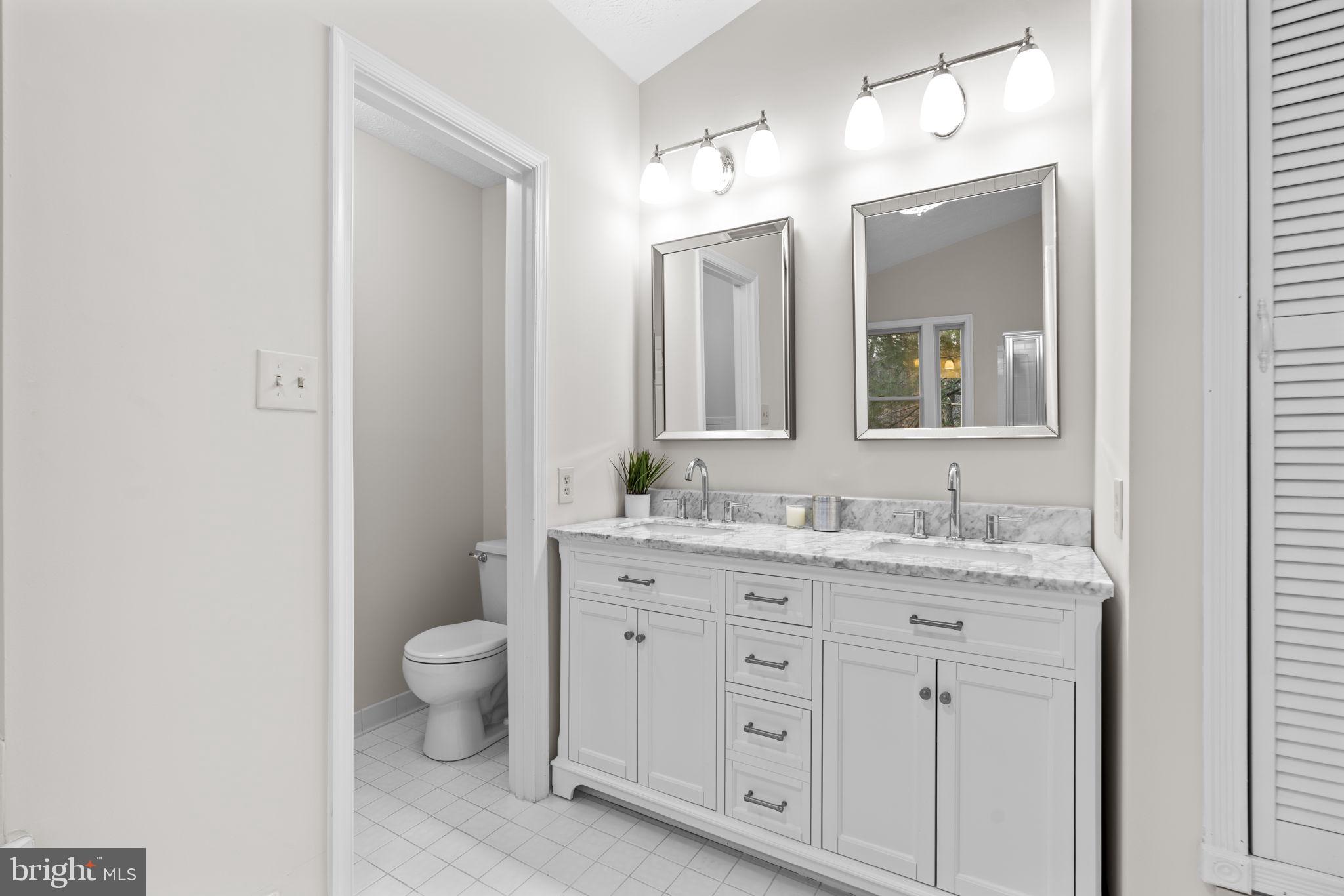 6241 Martin Road Columbia, MD 21044 - Photo 29 of 53 a bathroom with a granite countertop toilet sink and mirror