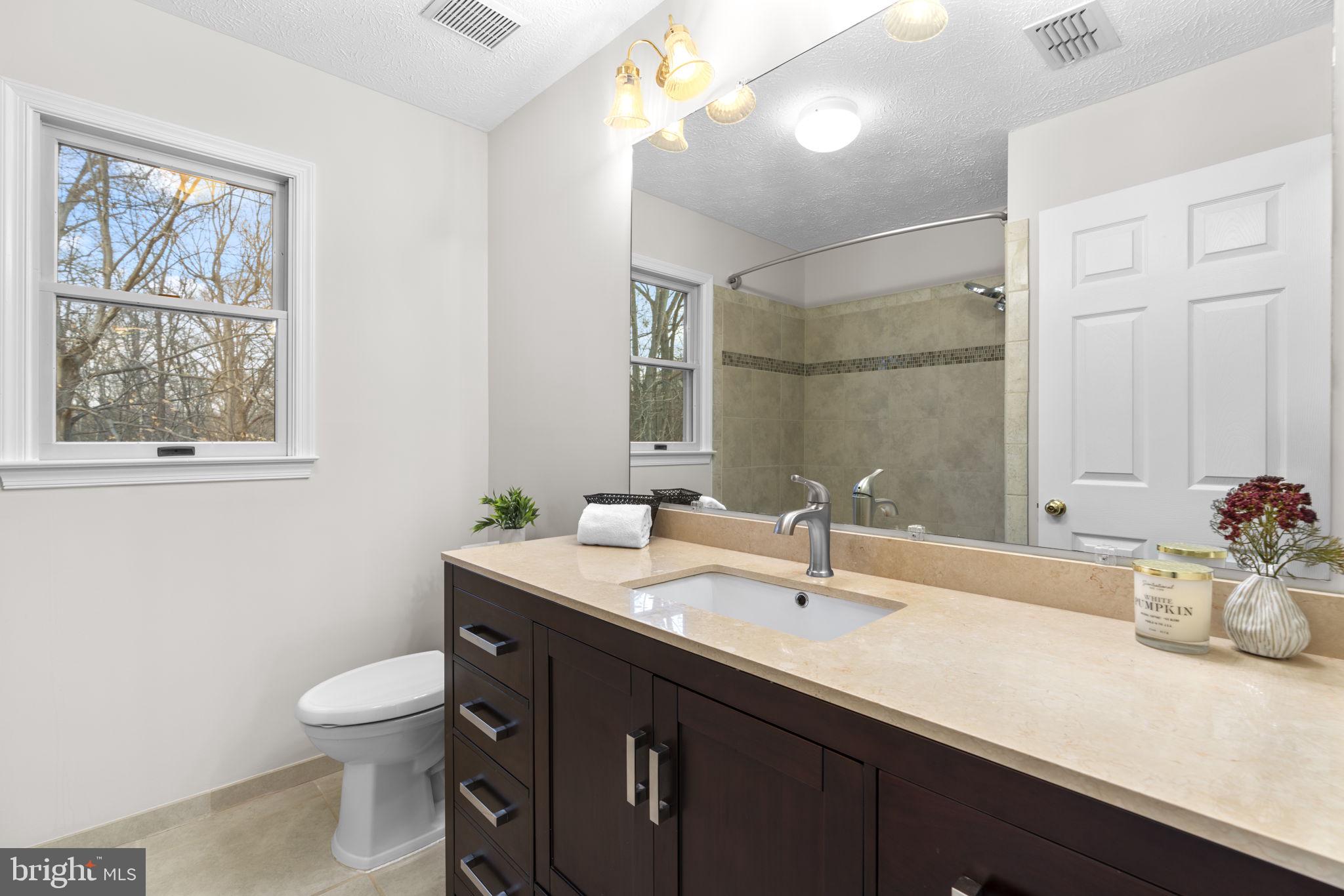 6241 Martin Road Columbia, MD 21044 - Photo 34 of 53 a bathroom with a double vanity sink toilet and a mirror