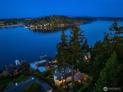 a view of a lake with a houses