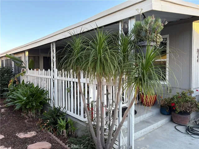 a couple of potted plants in front of door