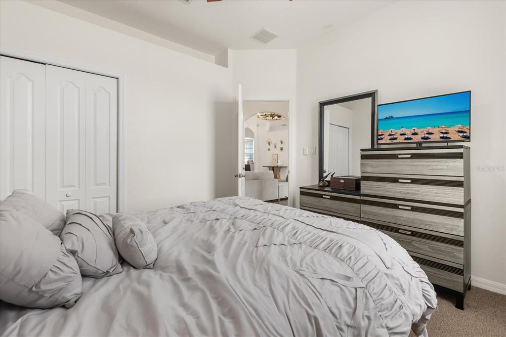 2309 Wolf Ridge Lane Mount Dora, FL 32757 - Photo 29 of 36 a bedroom with a bed and a flat tv screen