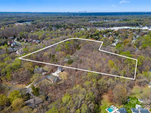 an aerial view of a swimming pool