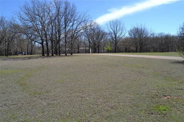a view of a field with trees