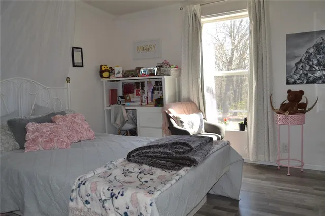 a bedroom with a bed and a dresser