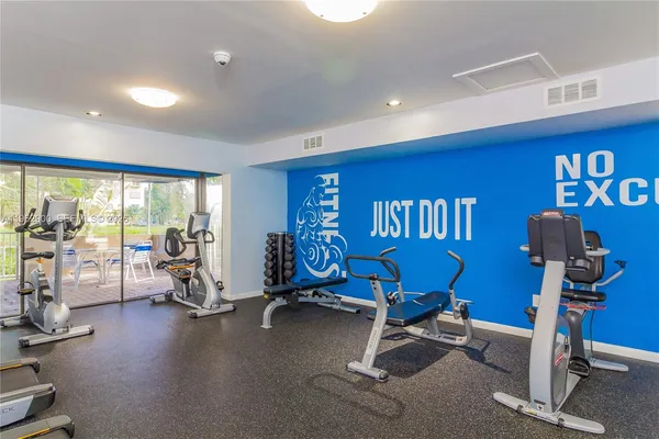 a view of a room with gym equipment