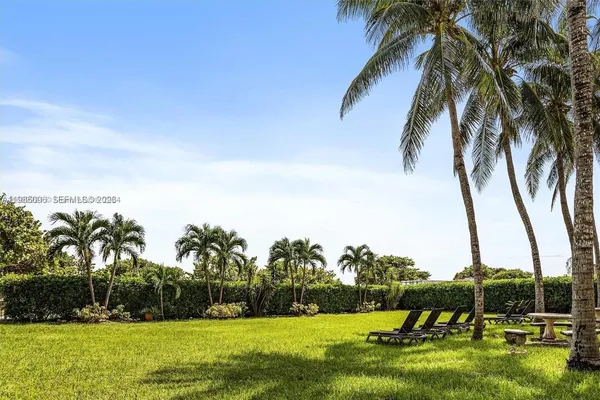 a view of yard with swimming pool and green space