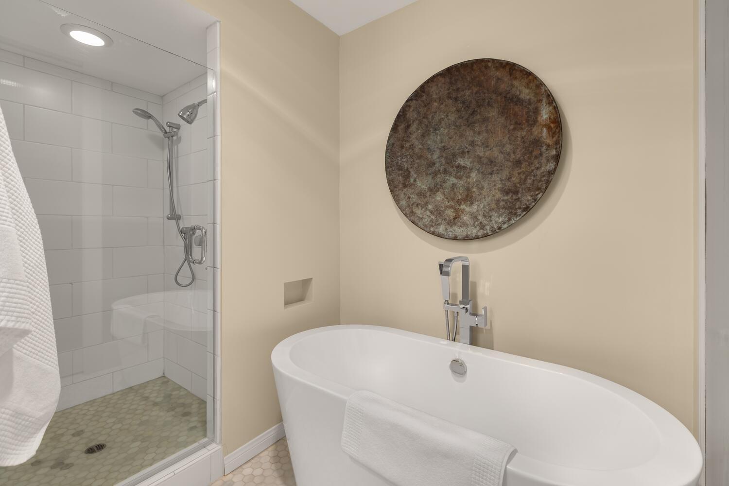 828 Foothill Lane Ojai, CA 93023 - Photo 18 of 40 a bathroom with a white sink a shower and a mirror