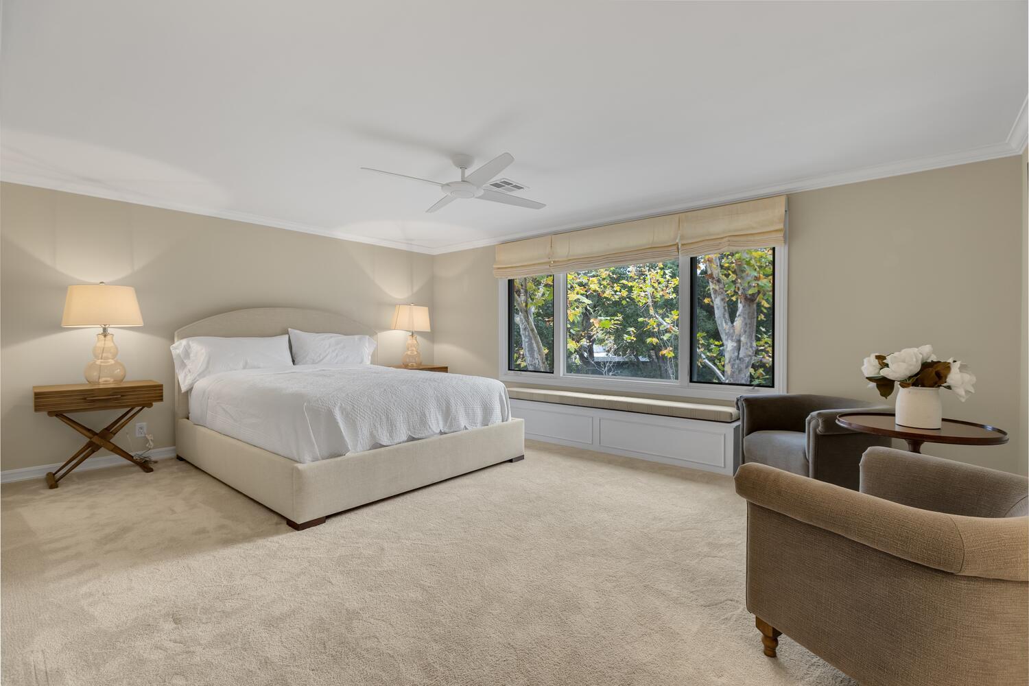 828 Foothill Lane Ojai, CA 93023 - Photo 20 of 40 a bedroom with a bed and a couch with exposed radiator
