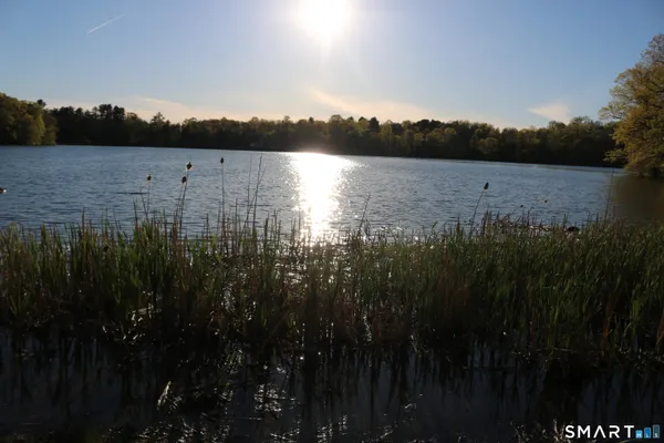 a view of a lake with a mountain in the back