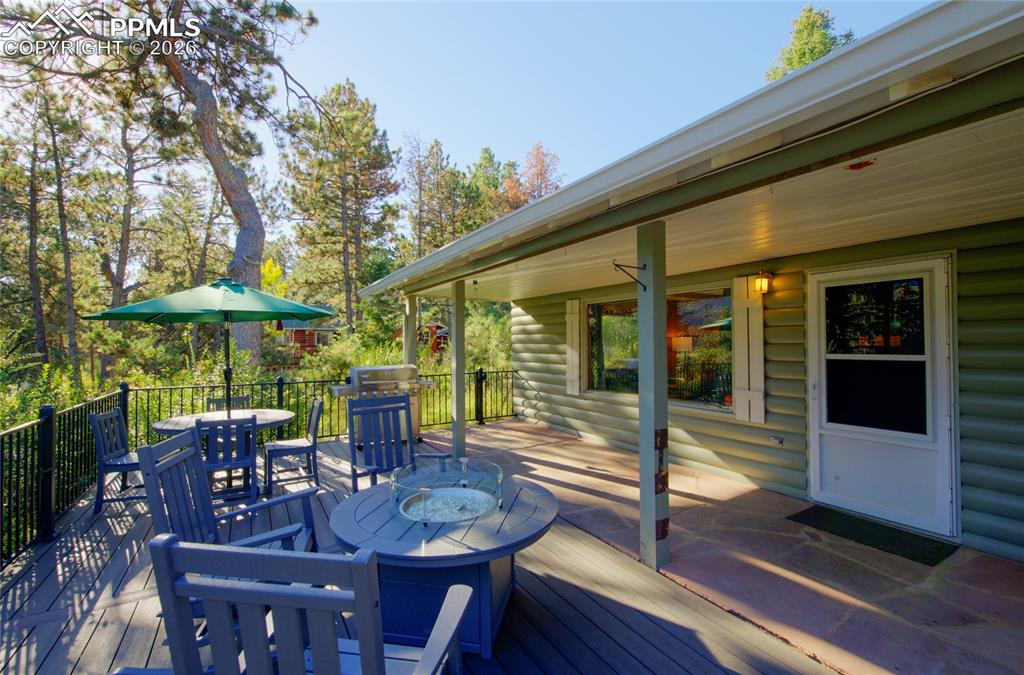 5835 Carnia Road Cascade, CO 80809 - Photo 3 of 31 a view of a patio with a table and chairs under an umbrella