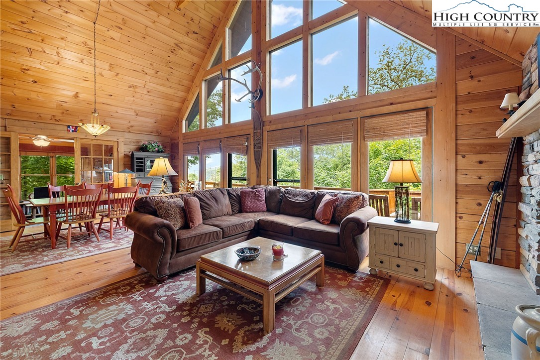 320 Timber Ridge Road Sugar Mountain, NC 28604 - Photo 14 of 30 a living room with furniture a rug and a large window
