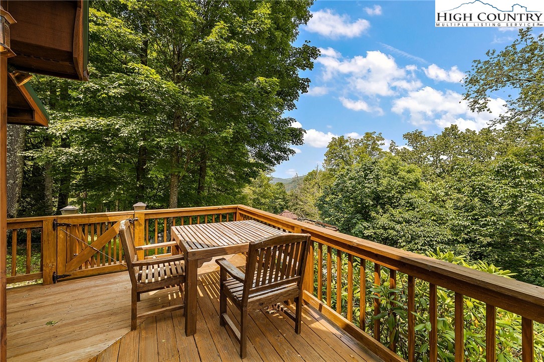 320 Timber Ridge Road Sugar Mountain, NC 28604 - Photo 10 of 30 a view of balcony with wooden floor and outdoor seating