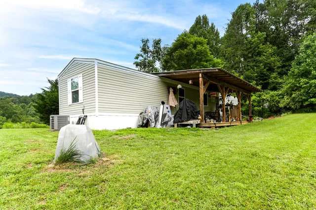 an aerial view of a backyard