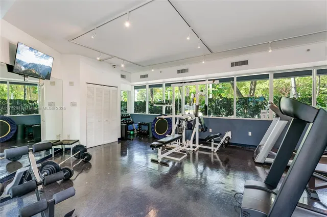 a view of a room with gym equipment