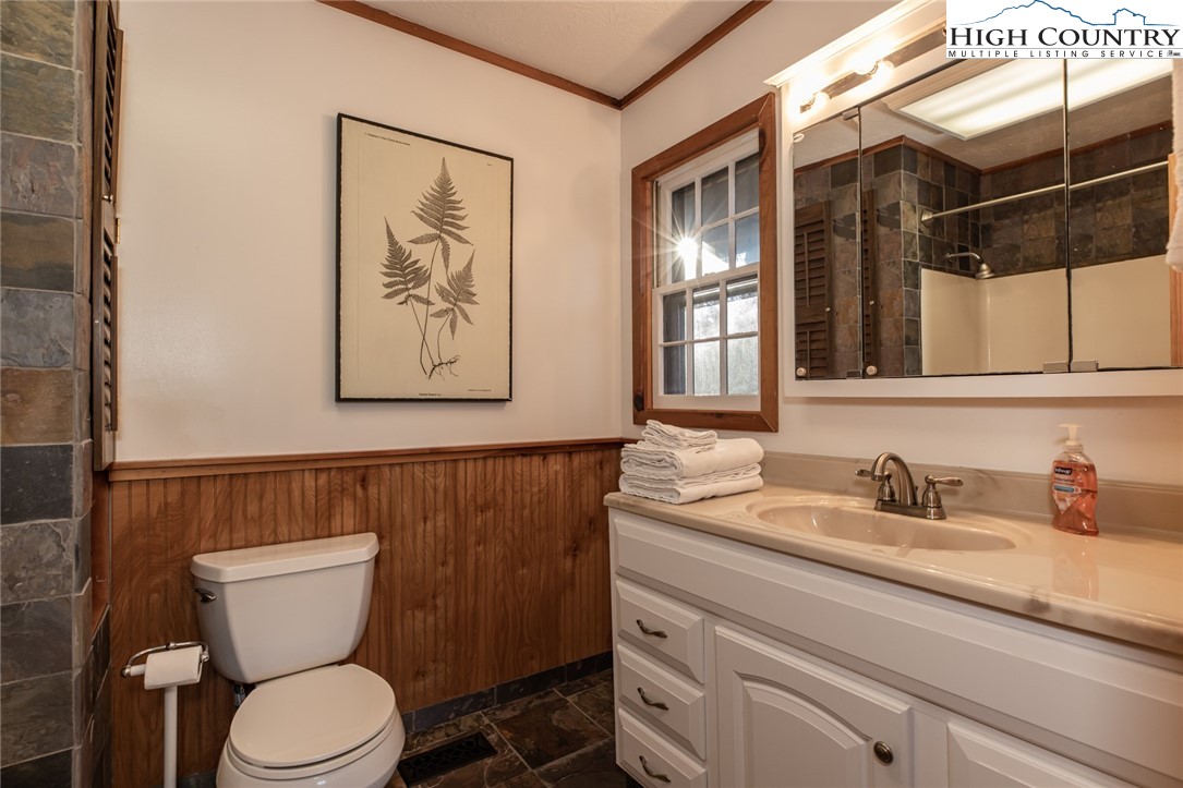 107 Buckshot Ridge Road Deep Gap, NC 28618 - Photo 22 of 30 a bathroom with a toilet a sink and mirror