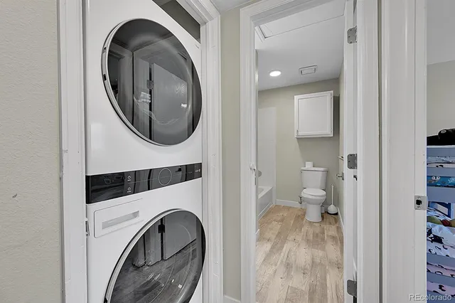 a view of a bathroom with washing machine