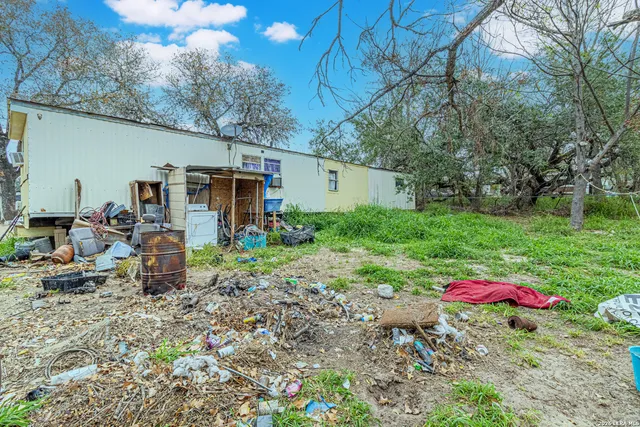 a view of a city from a yard