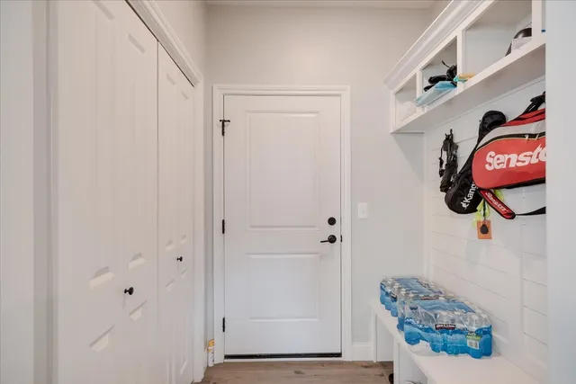 a view of a hallway with elevator