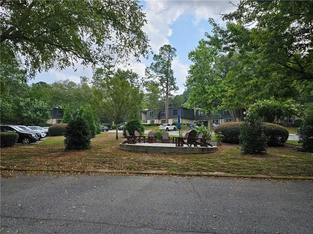 a view of a park with slide