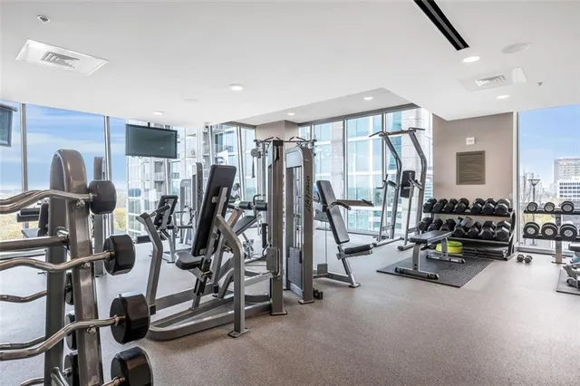 a view of a room with gym equipment