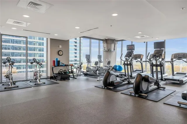 a view of a room with gym equipment