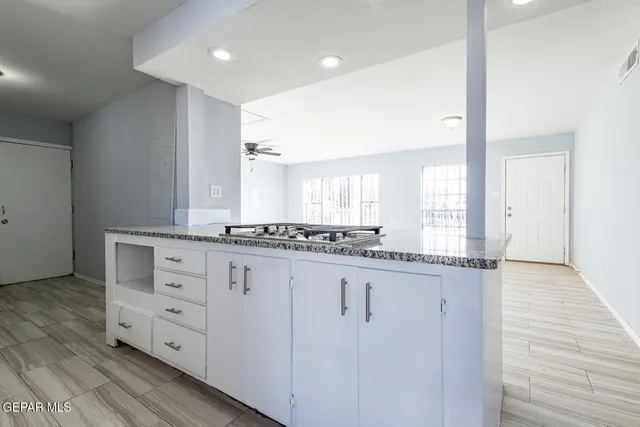 a view of a room with wooden floor and cabinet