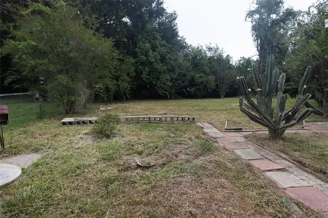 a view of a yard with a tree
