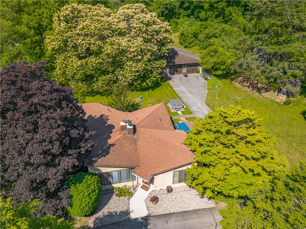 5735 Blue Church Road Coopersburg, PA 18036 - Photo 34 of 36 An aerial perspective reveals the property's inviting front entrance, complemented by mature trees and a private drive.