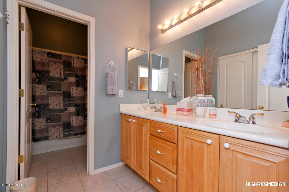 365 North Muleshoe Road Apache Junction, AZ 85119 - Photo 32 of 54 a bathroom with a granite countertop sink a mirror and a shower